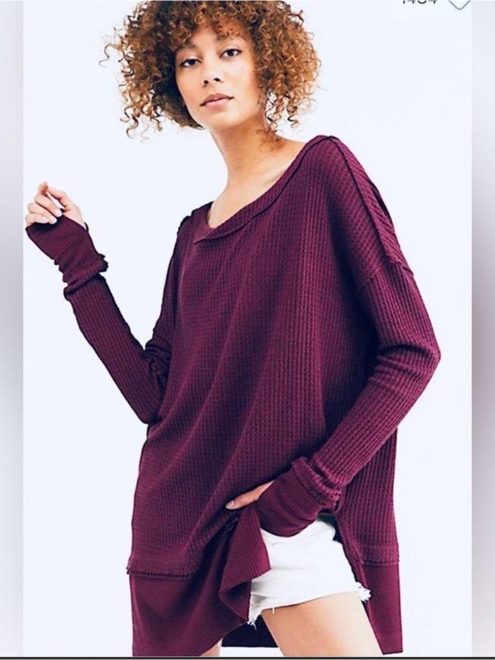 We The Free Oversized Waffle Knit Tunic in Plum